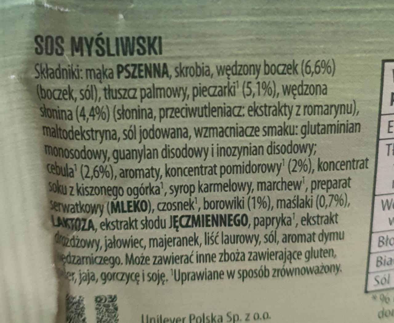 Menu ze smakiem Sos myśliwski Knorr kalorie kJ a nutriční hodnoty