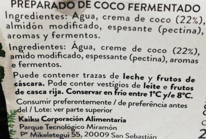 Begetal De Coco Natural Sin Az Cares A Adidos Sin Lactosa Kaiku