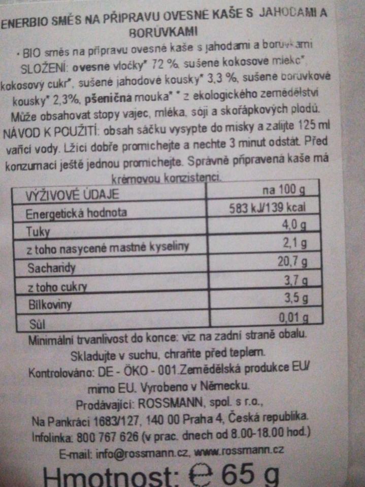 Ovesn Ka E S Jahodami A Bor Vkami Enerbio Kalorie Kj A Nutri N