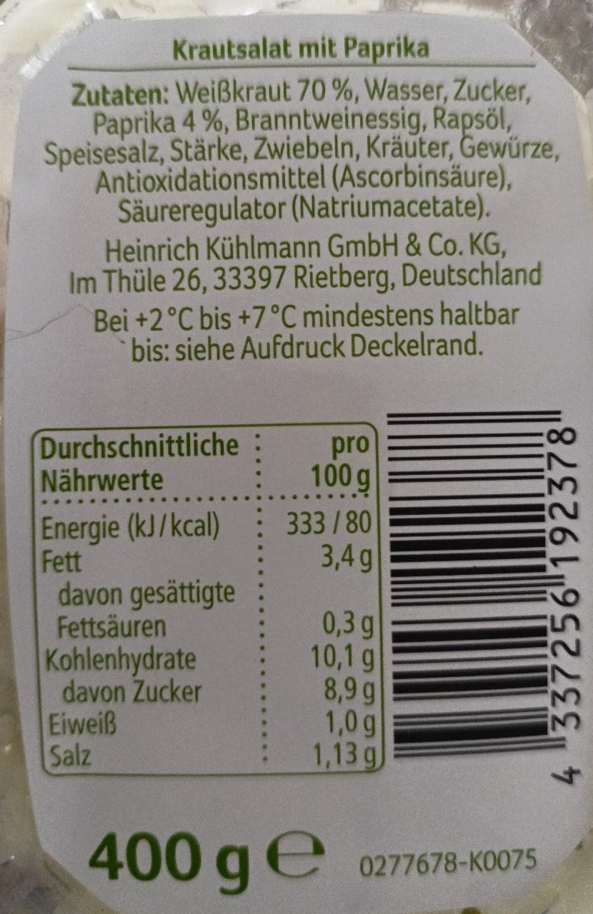 Krautsalat Mit Paprika Rewe Beste Wahl Kalorie Kj A Nutri N Hodnoty