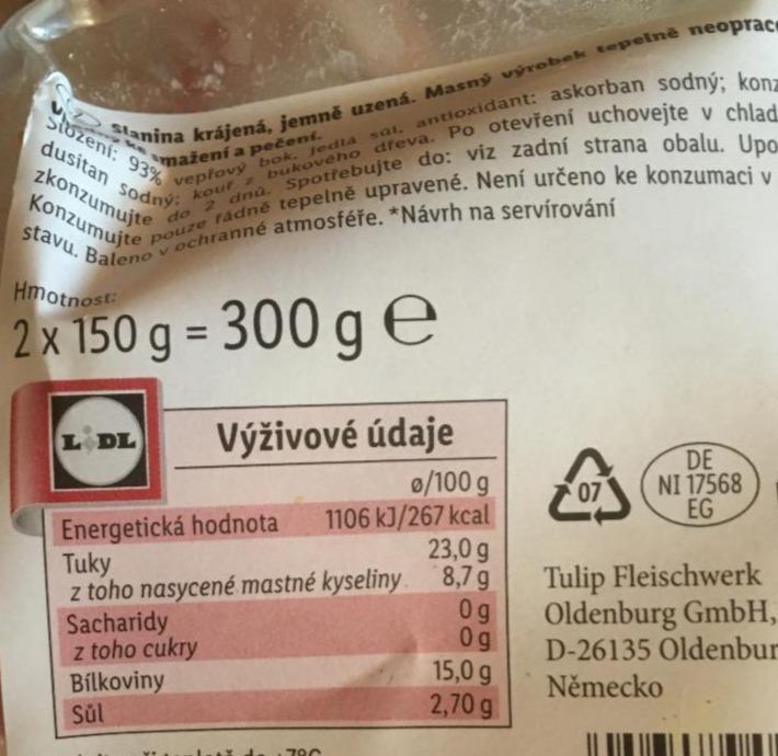 slanina krájená Lidl kalorie kJ a nutriční hodnoty KalorickéTabulky cz