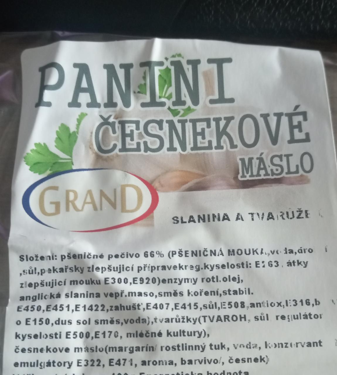 Panini česnekové máslo slanina a tvarůžek Grand kalorie kJ a