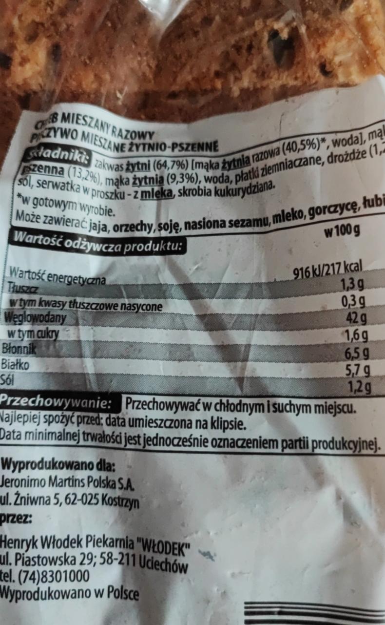 Chleb mieszany razowy Wypieczone ze Smakiem kalorie kJ a nutriční