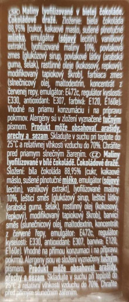 Maliny v bílé čokoládě Dr Ensa kalorie kJ a nutriční hodnoty