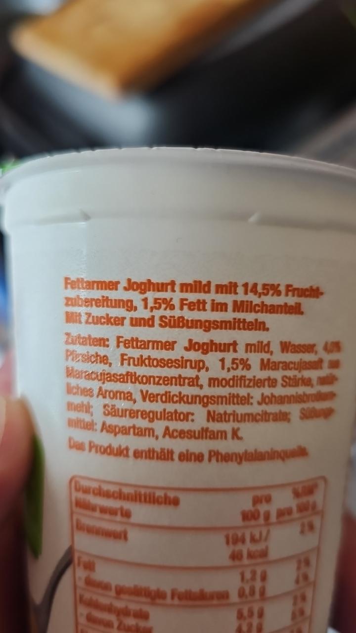 Frucht Joghurt Mild Pfirsich Maracuja Gutes Land Kalorie Kj A Nutri N Hodnoty