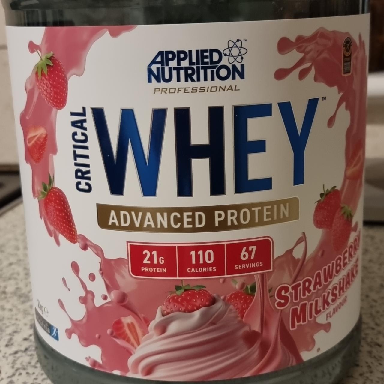 Fotografie - Critical whey strawberry milkshake Applied nutrition