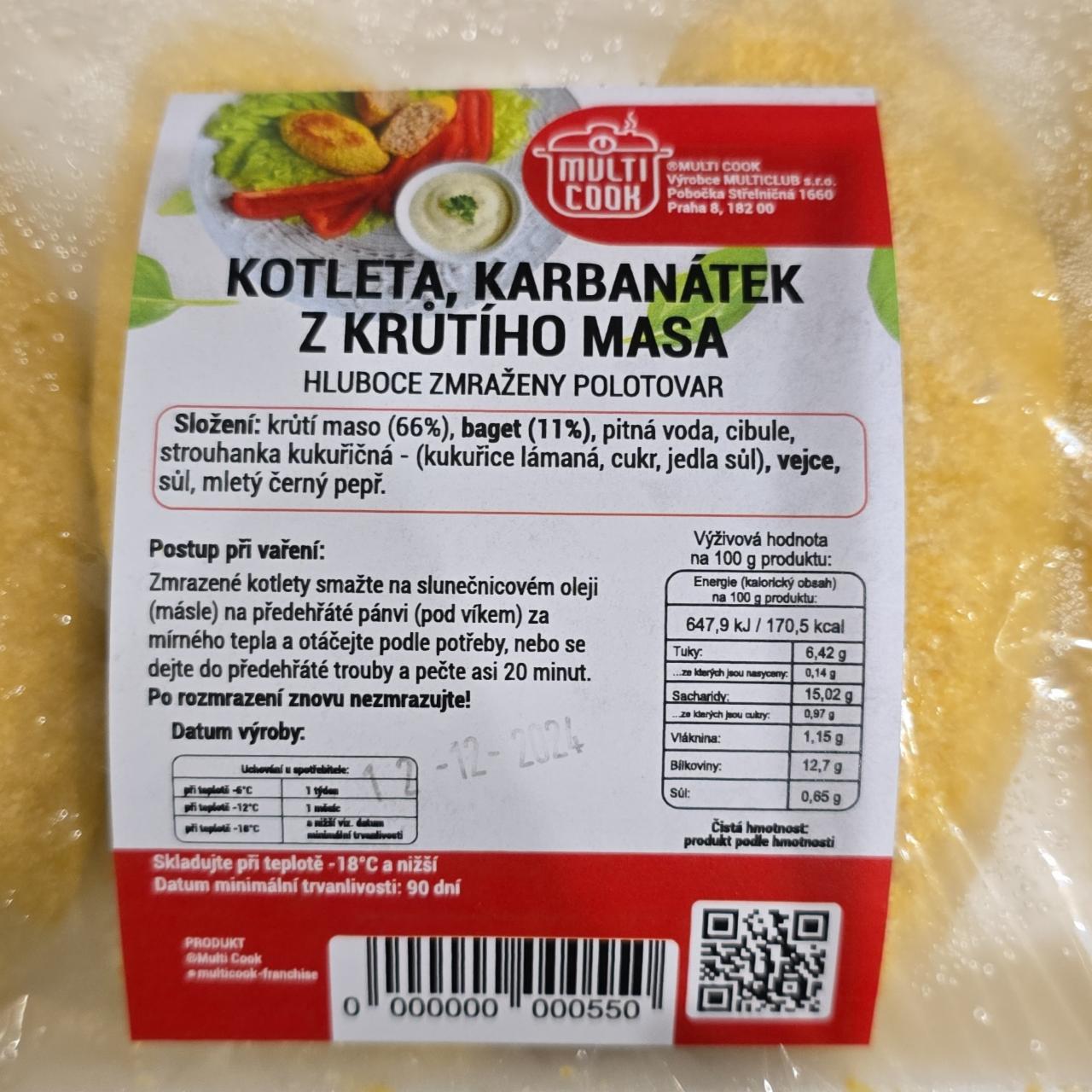 Fotografie - Kotleta, karbanátek z krůtího masa Multi Cook