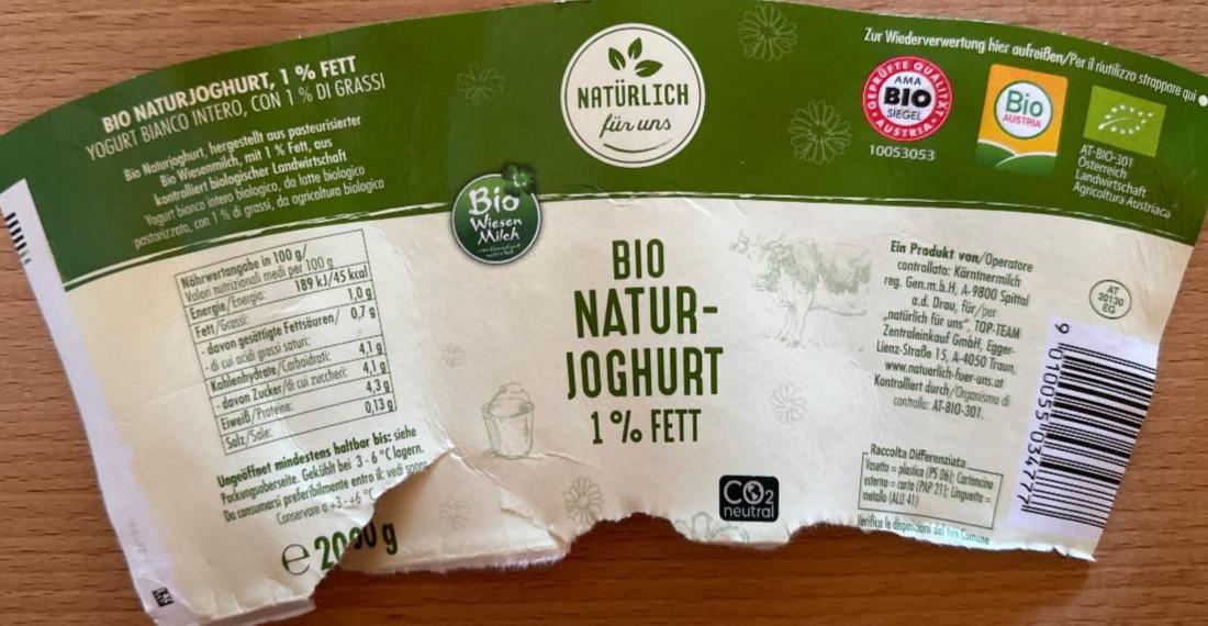 Fotografie - Bio natur-joghurt 1% fett Natürlich