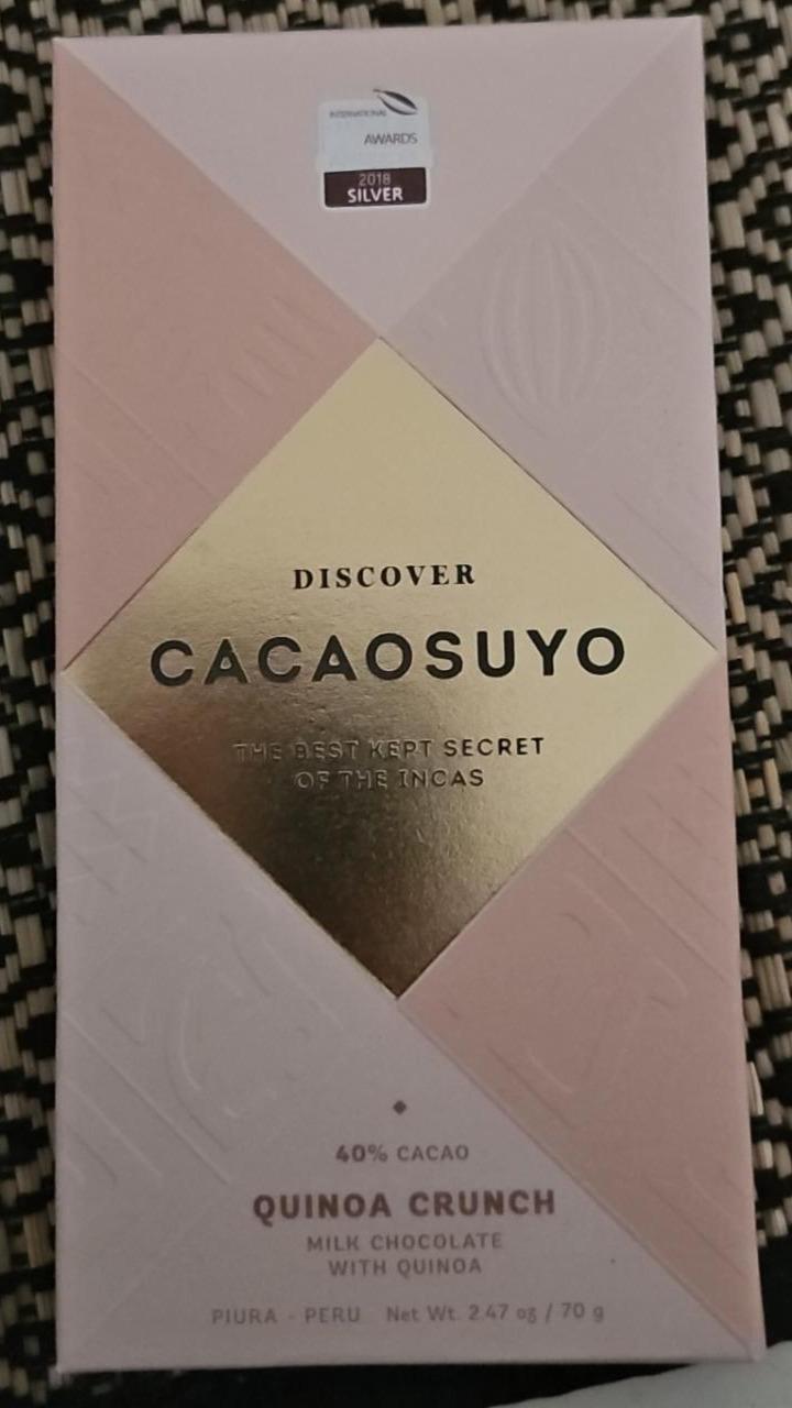 Fotografie - Milk chocolate 40% cacao quinoa crunch Cacaosuyo