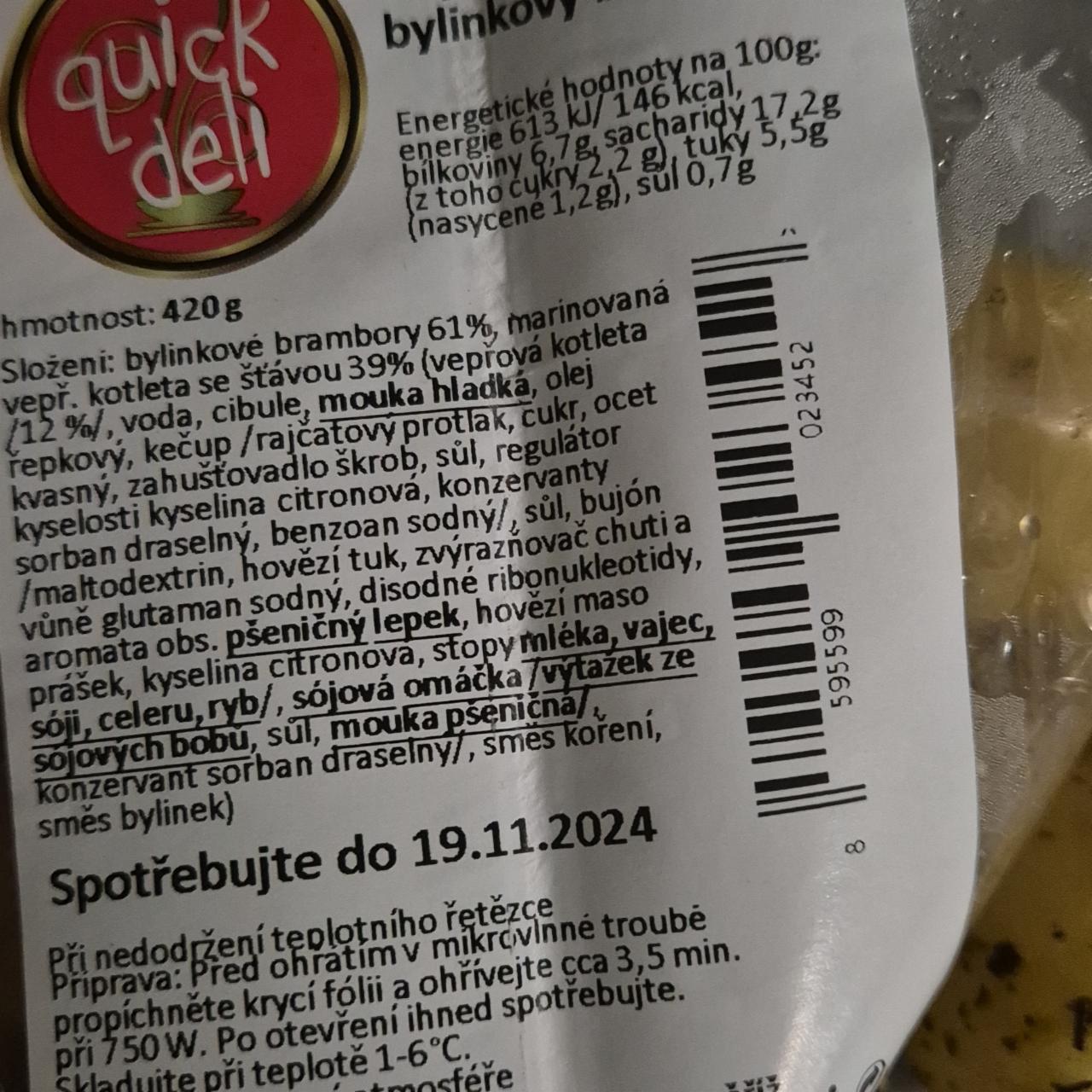 Fotografie - Marinovaná vepřová kotleta, bylinkový brambor quick deli