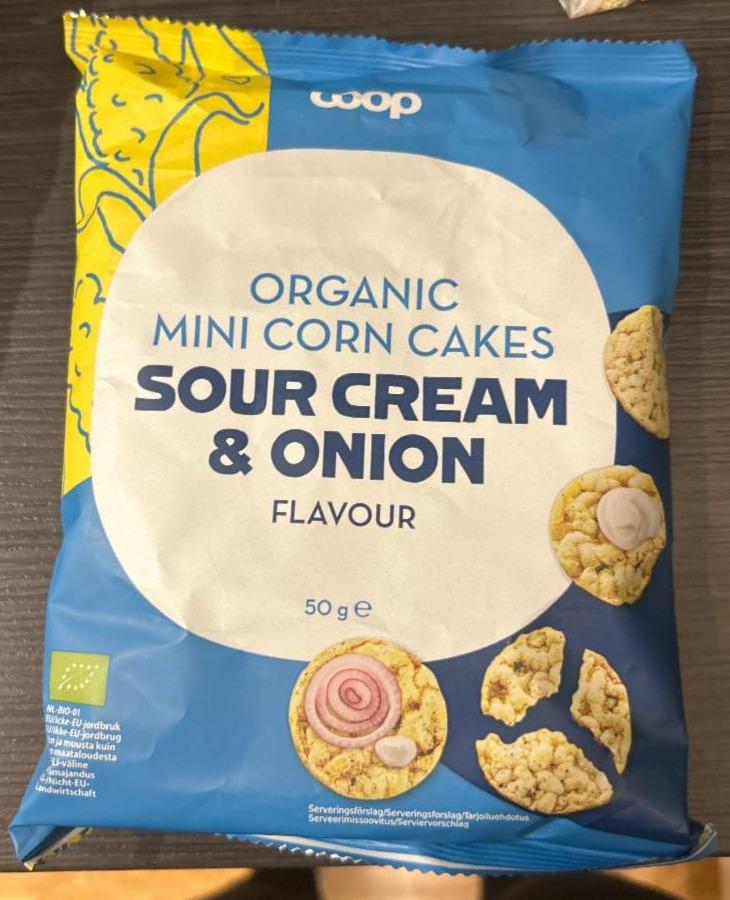 Fotografie - Organic mini corn cakes sour cream & onion flavour Coop