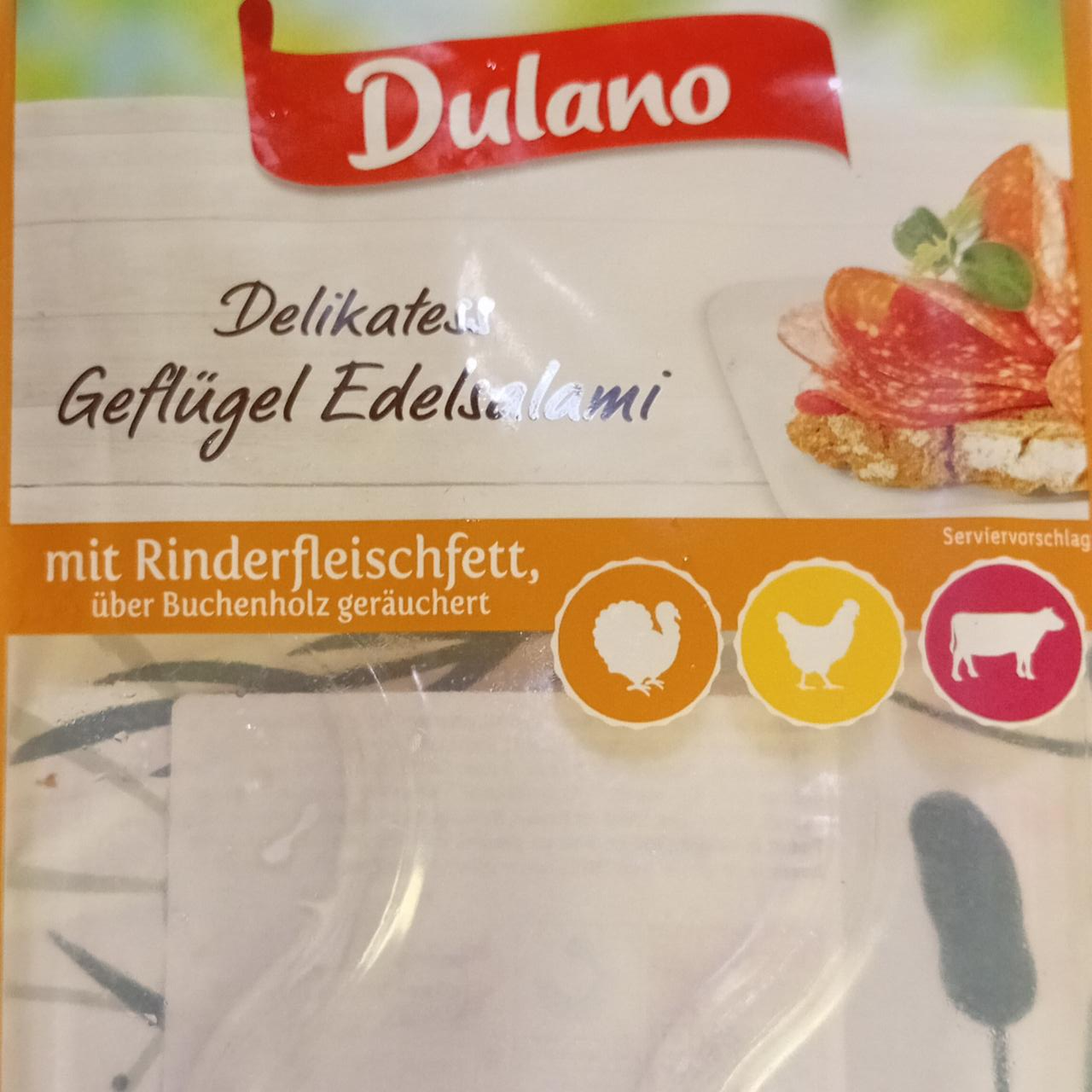 Delikatess Geflügel Edelsalami mit Rinderfleischfett geräuchert Dulano -  kalorie, kJ a nutriční hodnoty