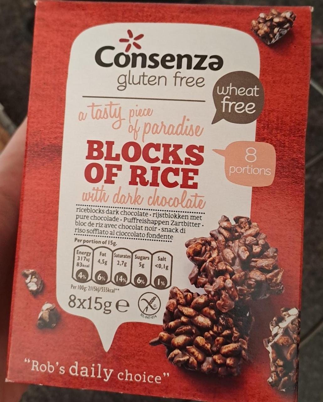 Fotografie - Blocks of rice with dark chocolate gluten free Consenza