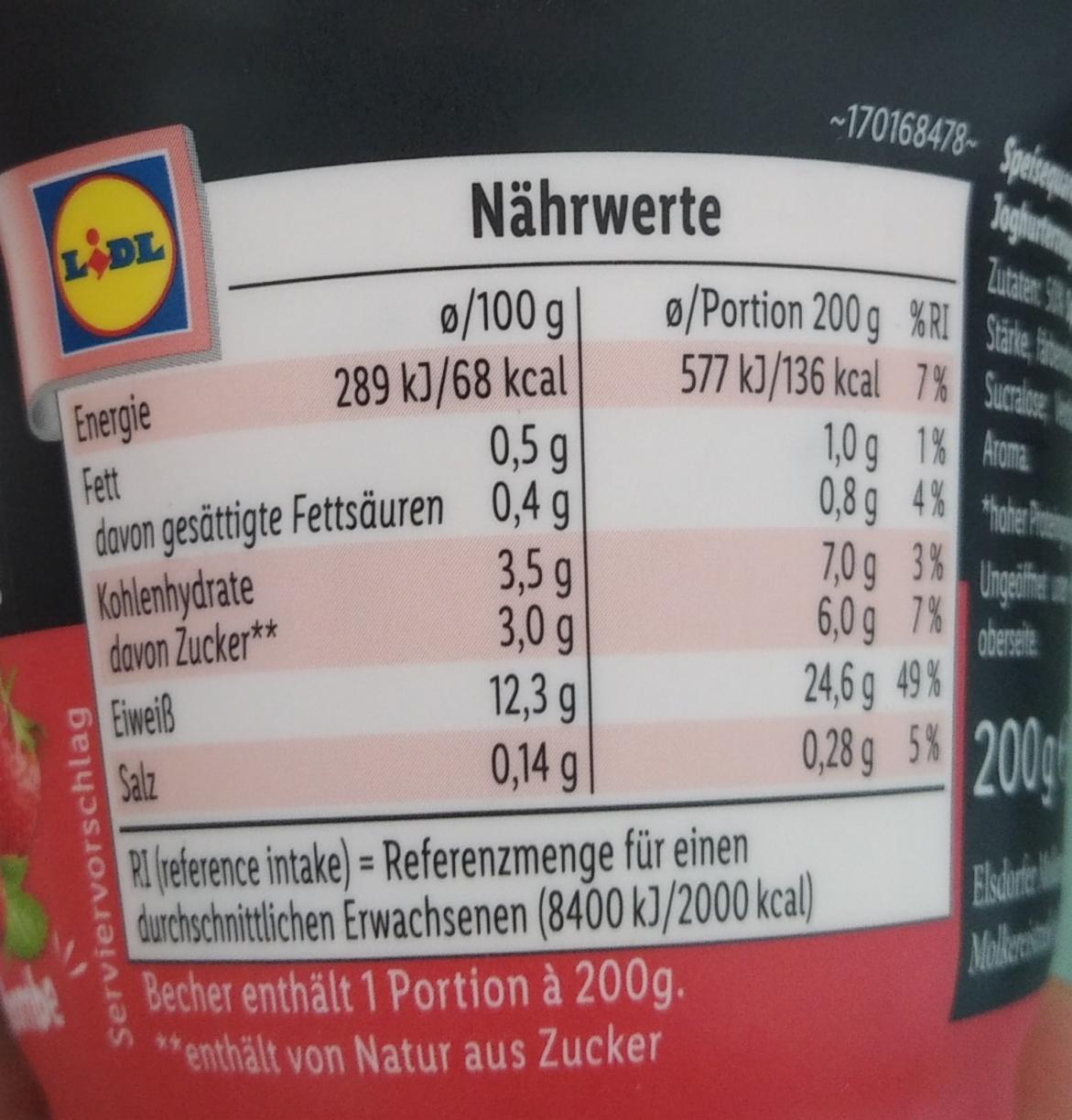 High Protein Erdbeere Milbona Kalorie Kj A Nutriční Hodnoty Kalorickétabulkycz 7620