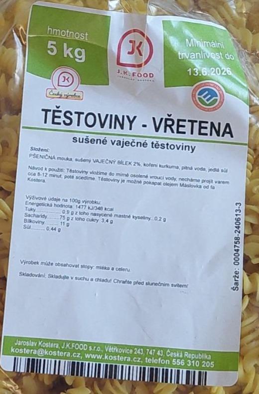 Fotografie - Těstoviny vřetena J.K.Food