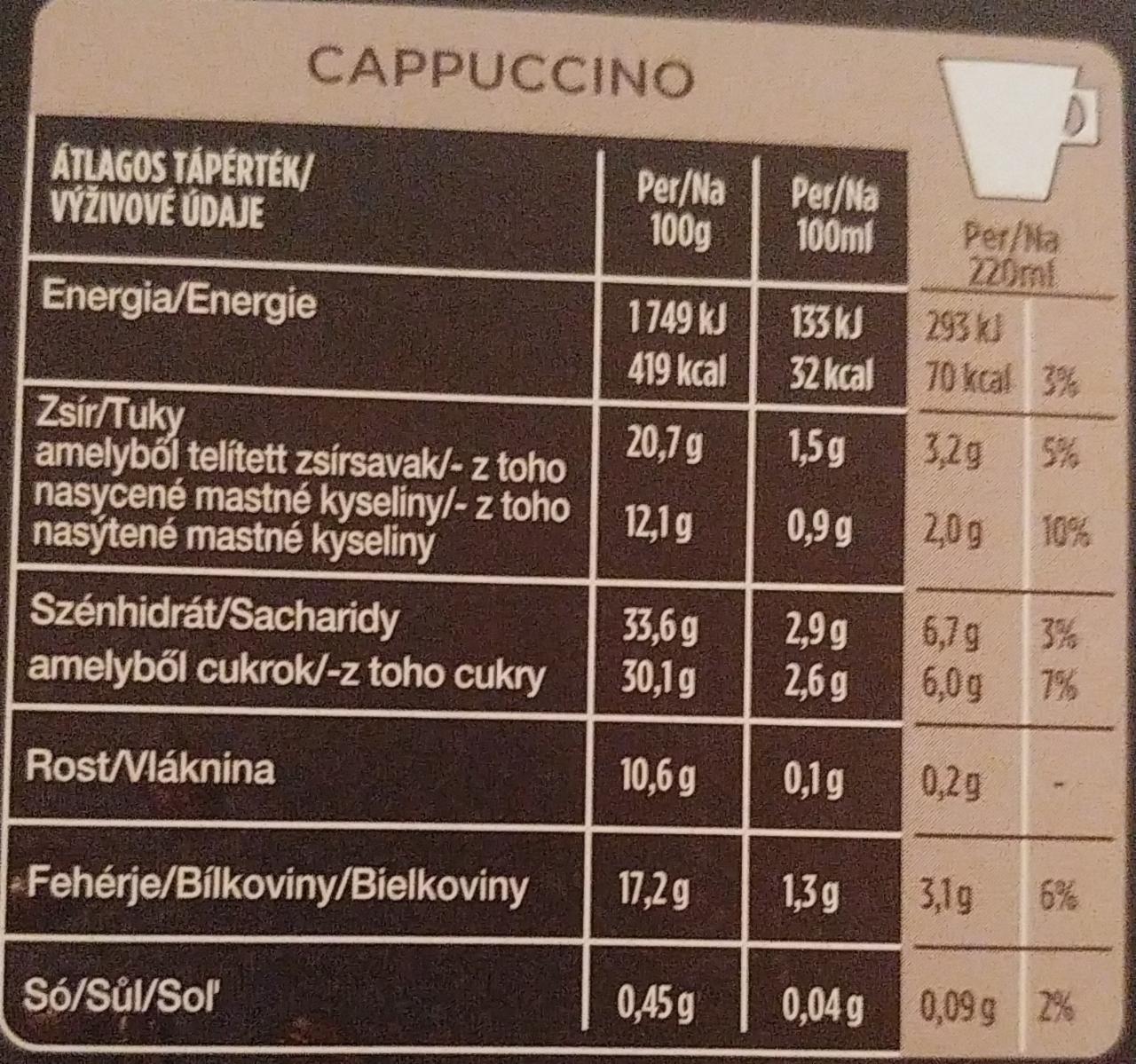 Kenco cappuccino Tassimo - kalorie, kJ a nutriční hodnoty