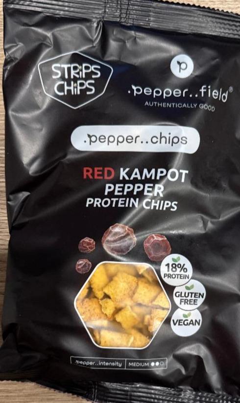 Fotografie - Strips Chips Red kampot pepper protein chips