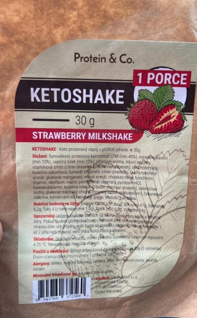 Fotografie - Ketoshake strawberry milkshake Protein & Co.
