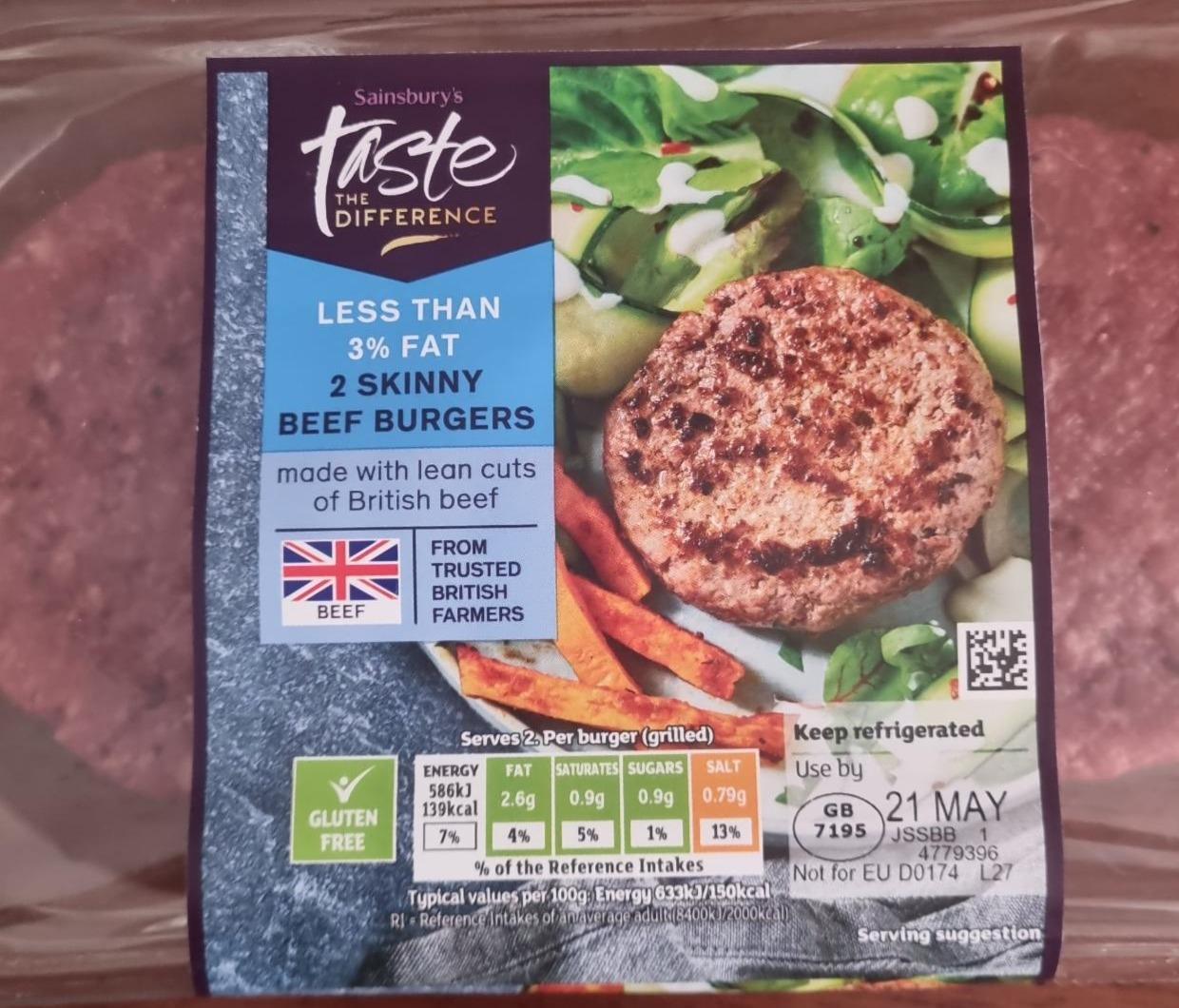 Fotografie - Less than 3% fat 2 skinny beef burgers Sainsbury's