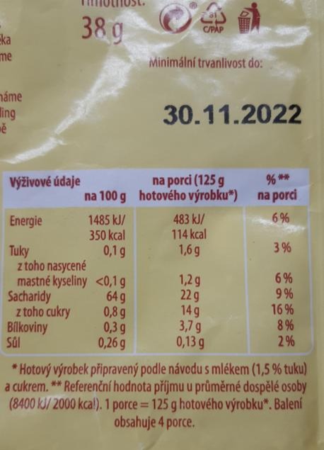 puding s vanilkovou příchutí v prášku Karlova Koruna - kalorie, kJ a ...