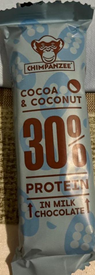 Fotografie - cocoa & coconut 30 % protein in milk chocolate Chimpanzee