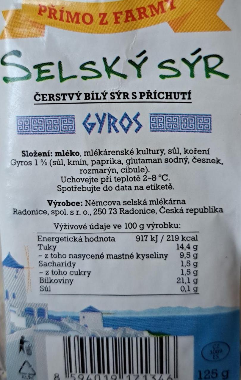 Fotografie - Selský sýr čerstvý bílý s příchutí gyros Němcova selská mlékárna