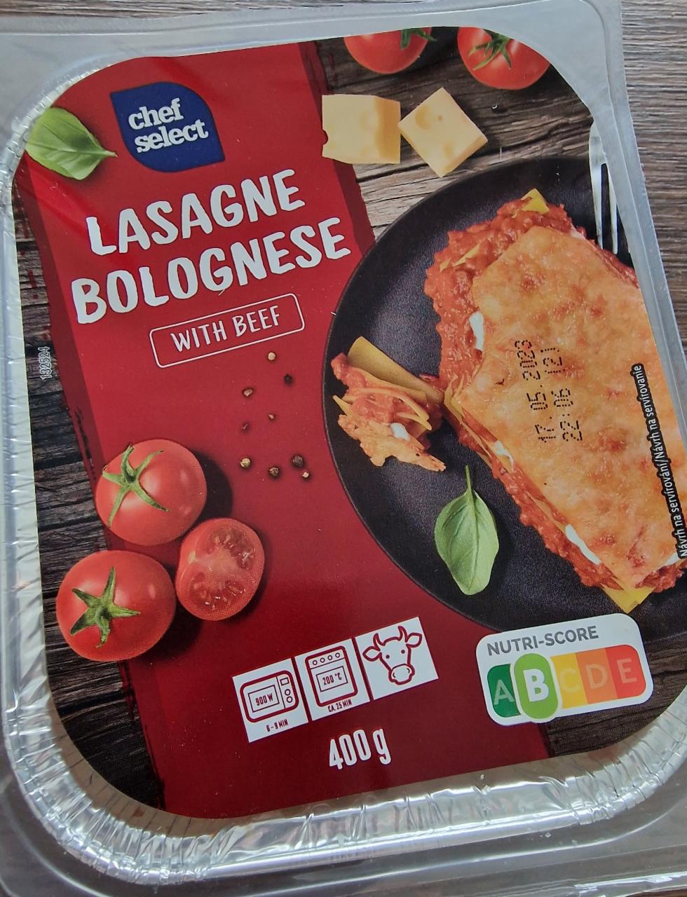 Lasagne Chef a with hodnoty kJ nutriční kalorie, - Select beef Bolognese