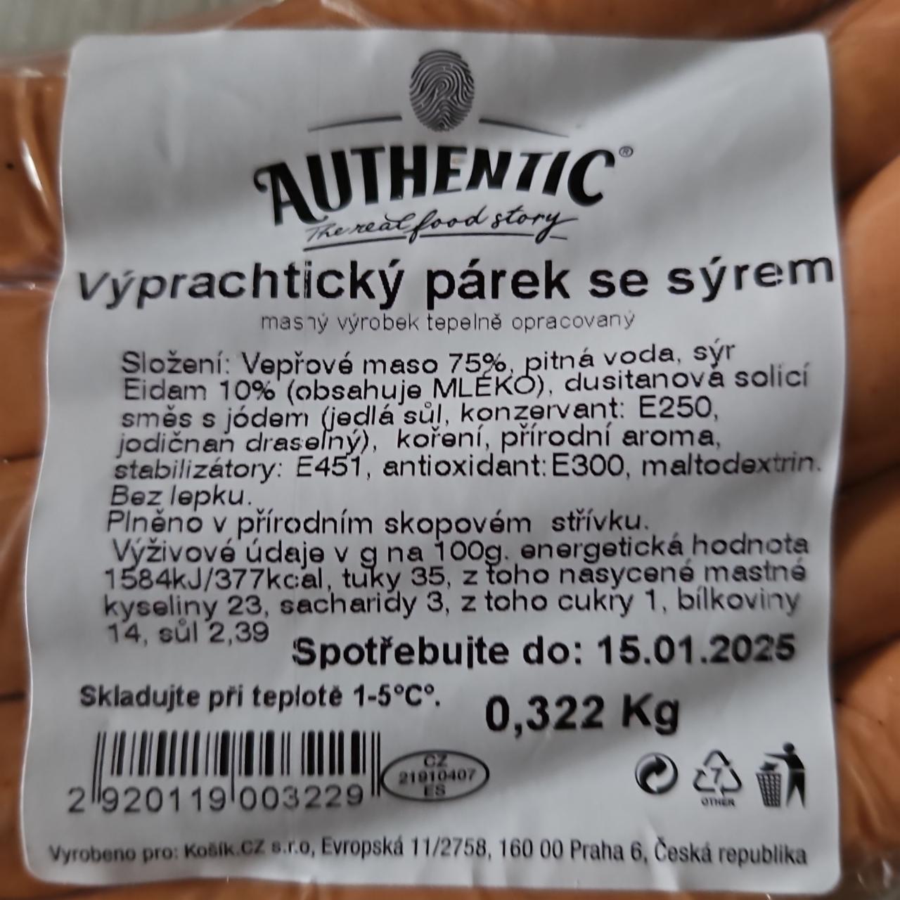 Fotografie - Výprachtický párek se sýrem Authentic