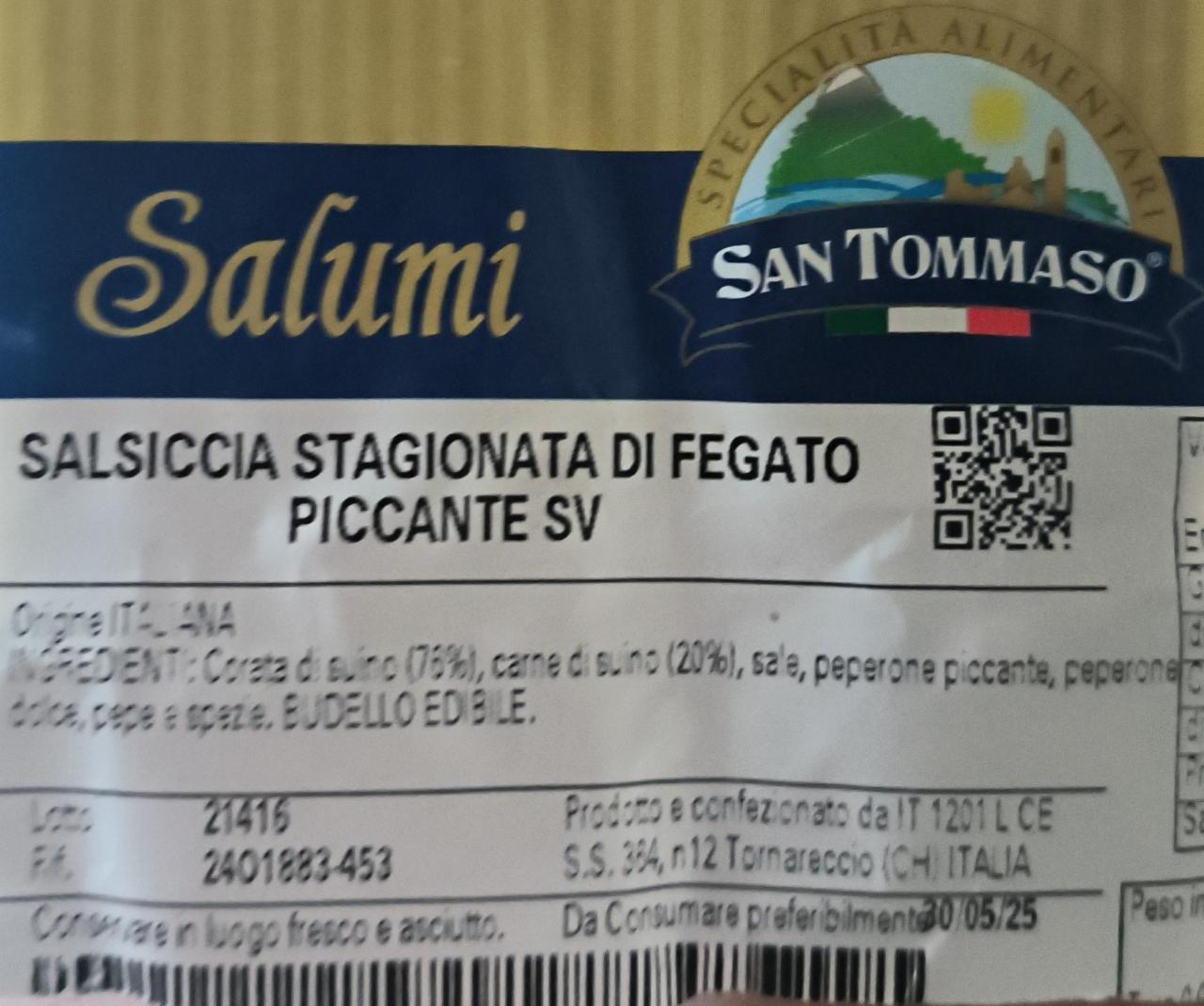 Fotografie - Salumi salsiccia di fegato piccante San Tommaso