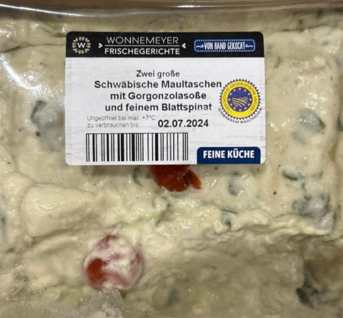 Fotografie - Schwäbische Maultaschen in Gorgonzola Soße und Blattspinat Wonnemeyer