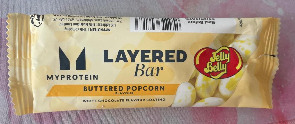 Fotografie - Layered bar buttered popcorn flavour jelly belly Myprotein