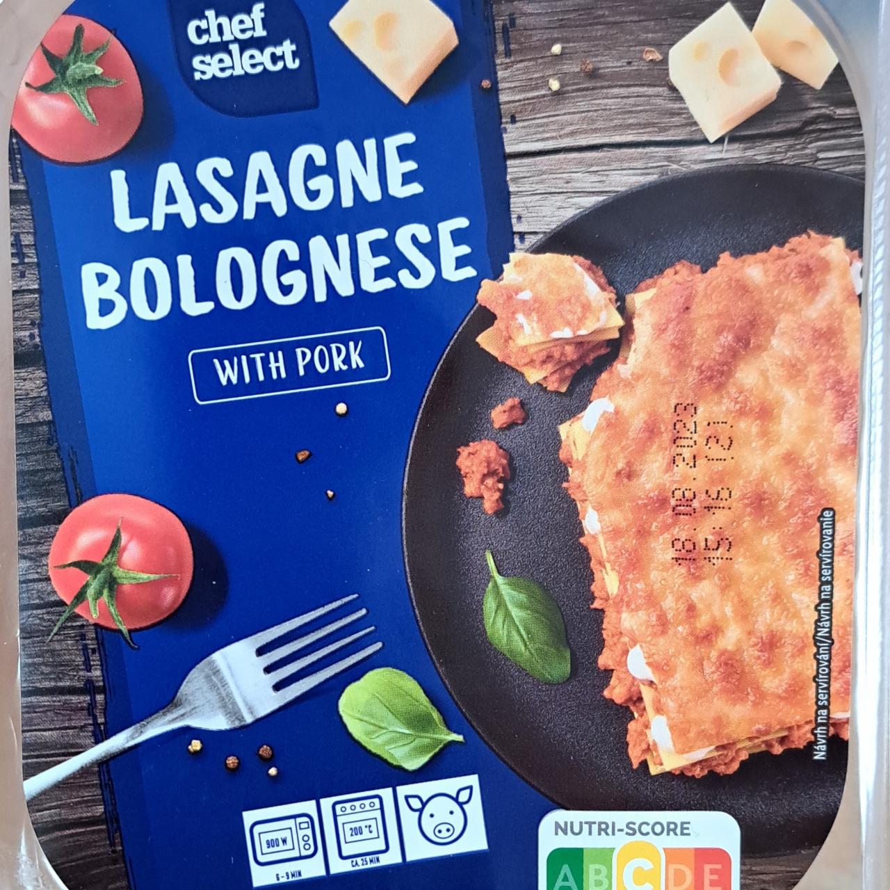 Select - with pork nutriční kalorie, Lasagne kJ Bolognese Chef a hodnoty
