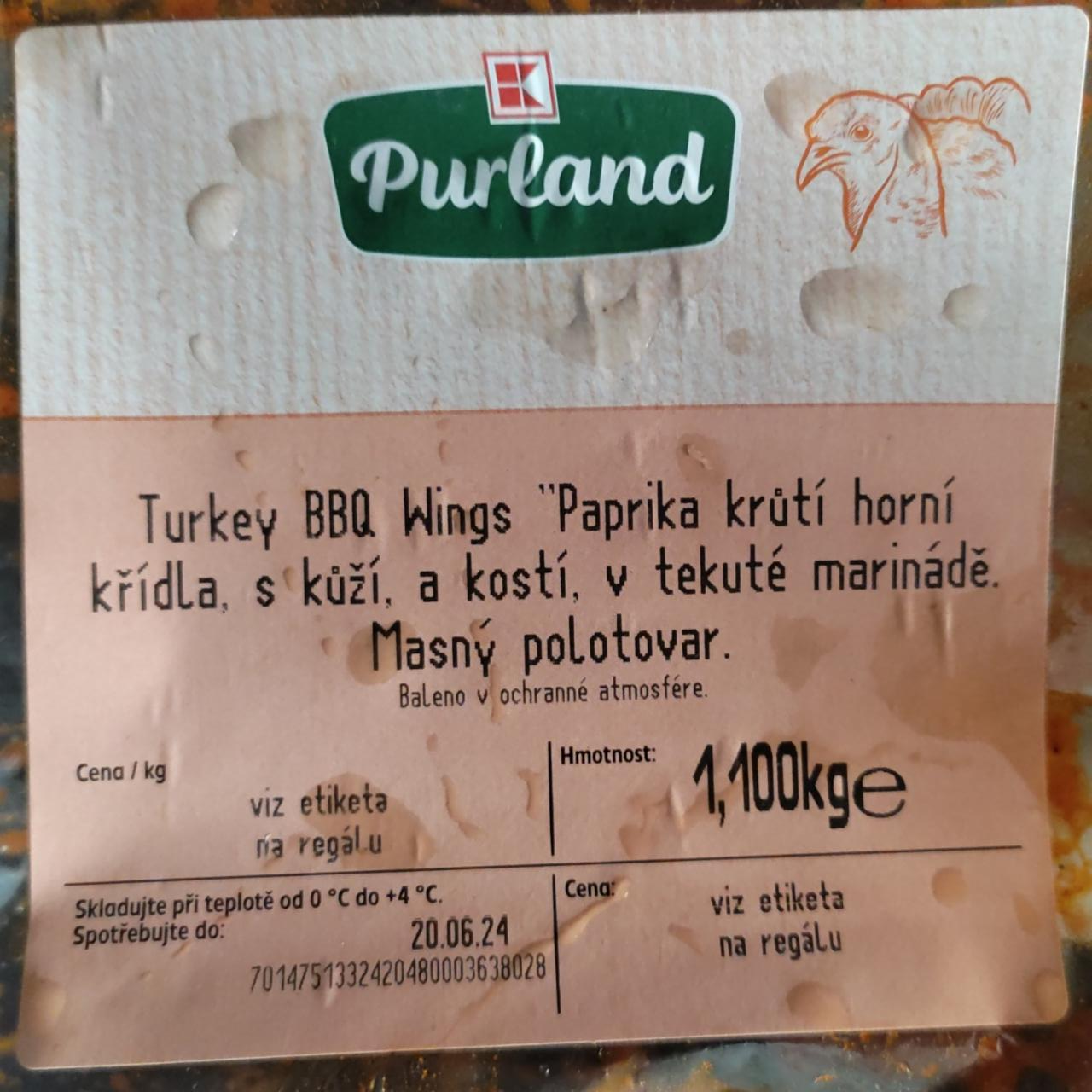 Fotografie - Turkey BBQ wings paprika krůtí horní křídla s kůží a kostí v tekuté marinádě Purland