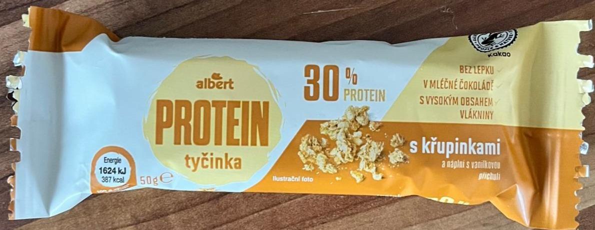 Fotografie - Protein tyčinka 30% s křupinkami a náplní s vanilkovou příchutí Albert