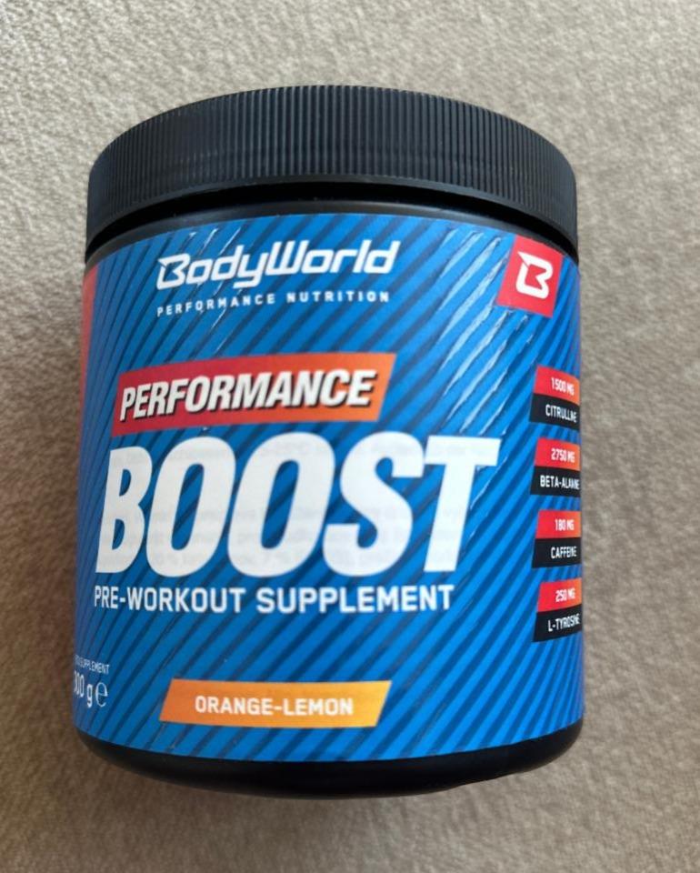 Fotografie - Performance boost pre-workout supplement orange-lemon BodyWorld