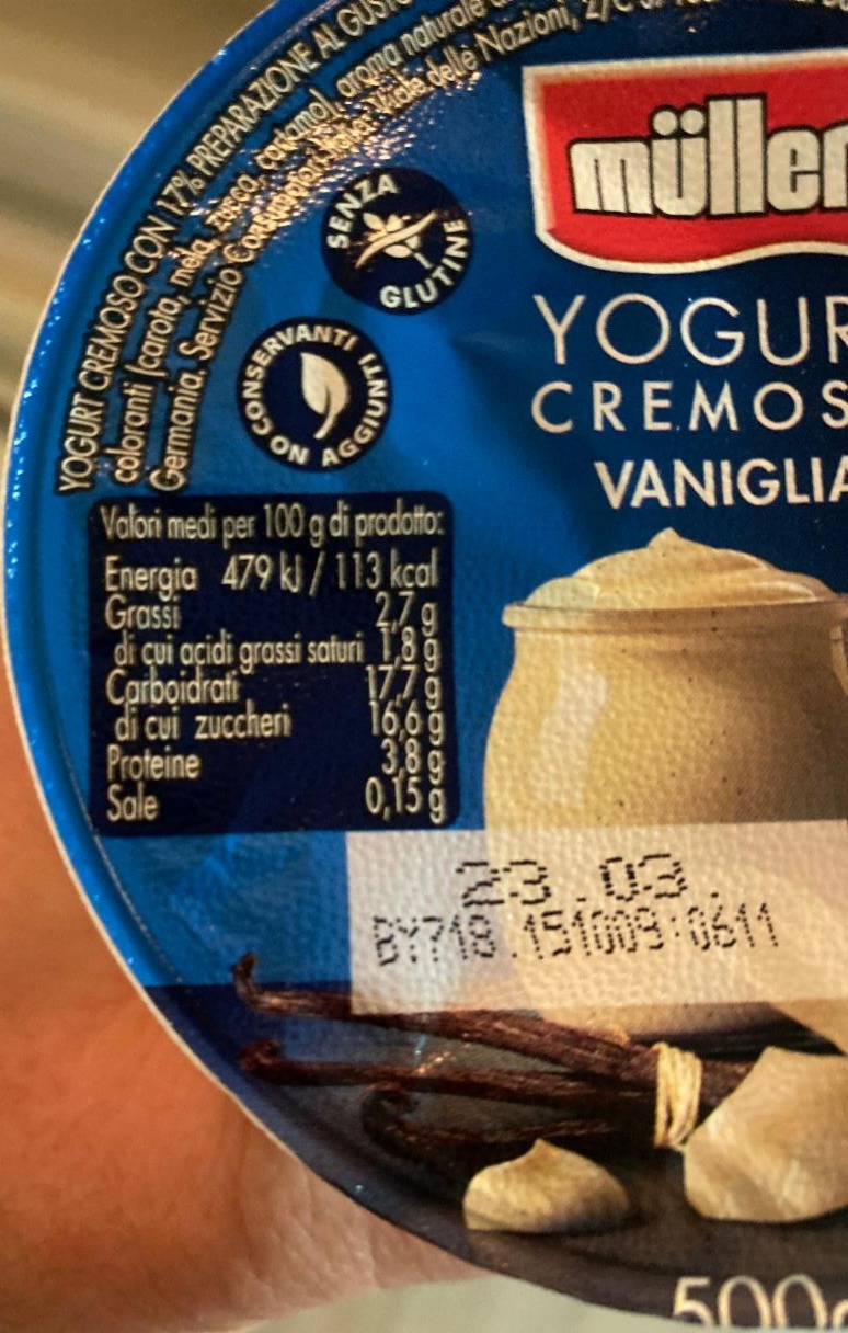 Yogurt Cremoso Vaniglia Müller - kalorie, kJ a nutriční hodnoty