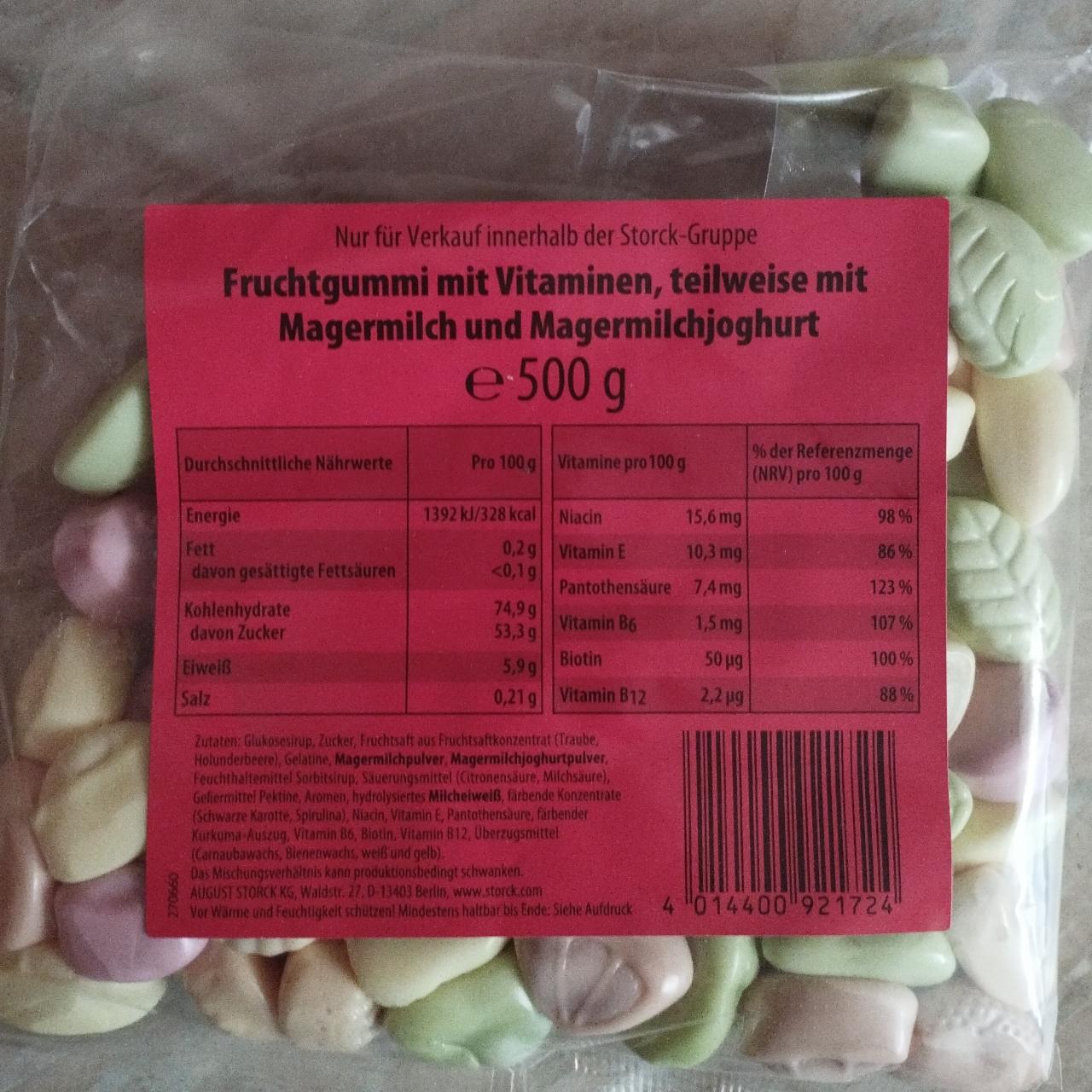 Fruchtgummi mít Vitaminen, teilweise mit Magermilch und Magermilchjoghurt Storck