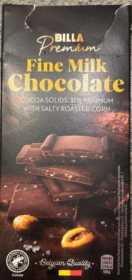 Fotografie - Fine milk chocolate with salty roasted corn Billa Premium