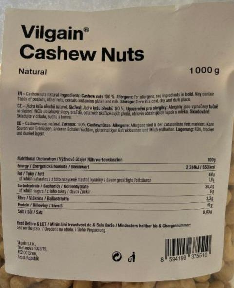 Fotografie - Cashew nuts natural Vilgain