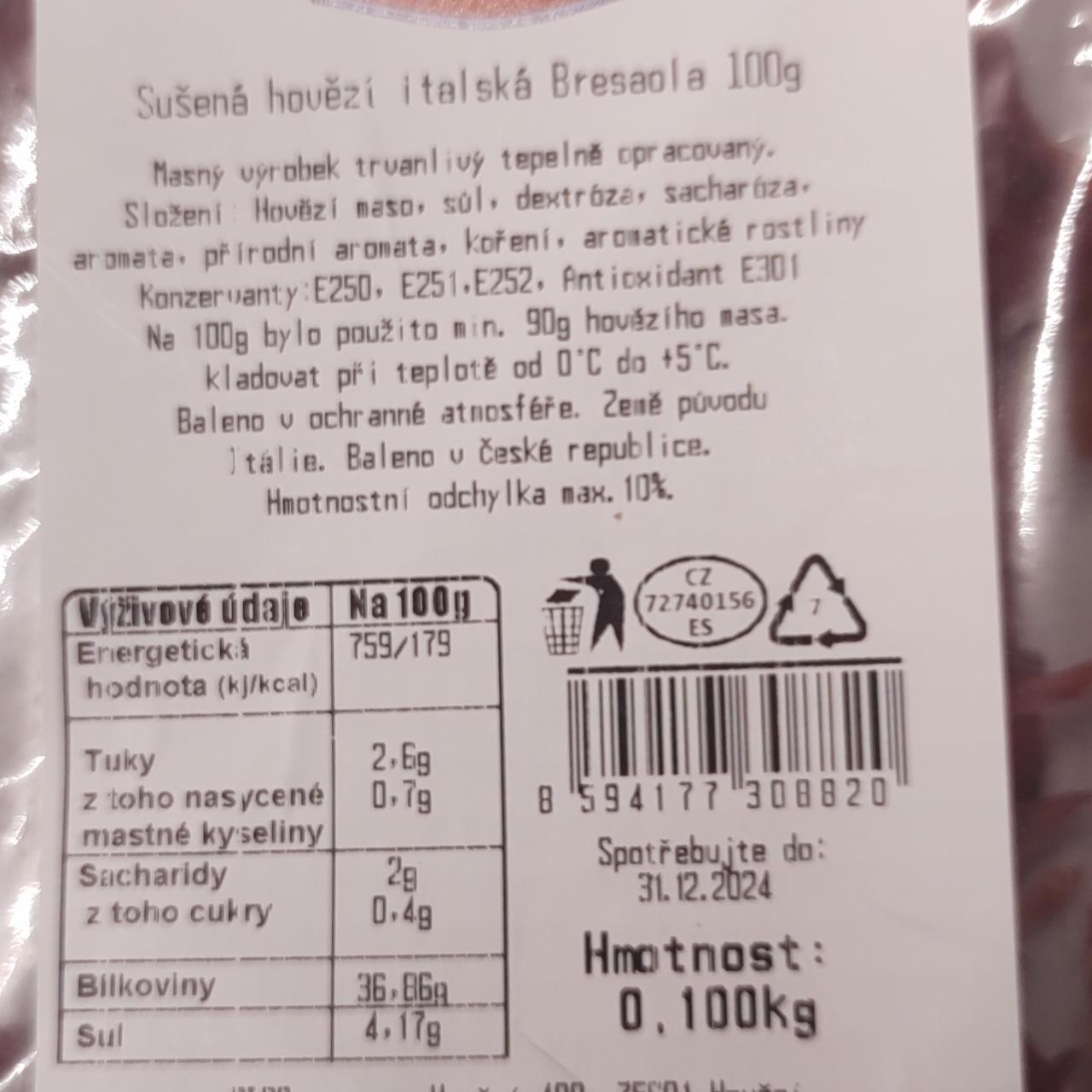 Fotografie - Sušená hovězí italská Bresaola Ribo foods