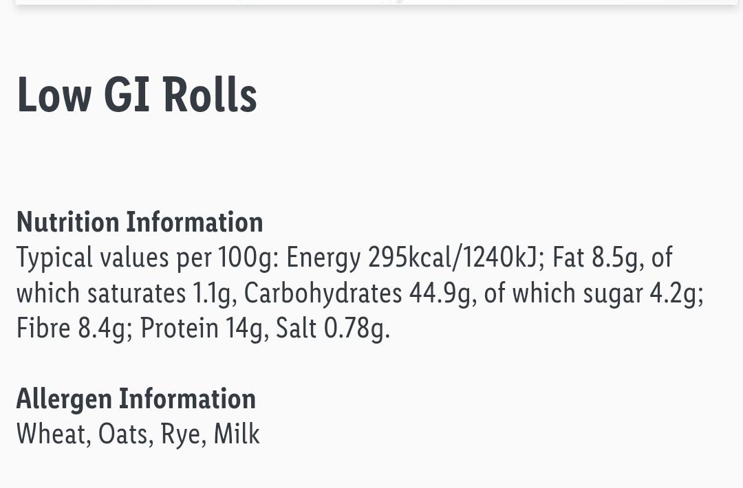 Low GI Roll Lidl kalorie, kJ a nutriční hodnoty KalorickéTabulky.cz