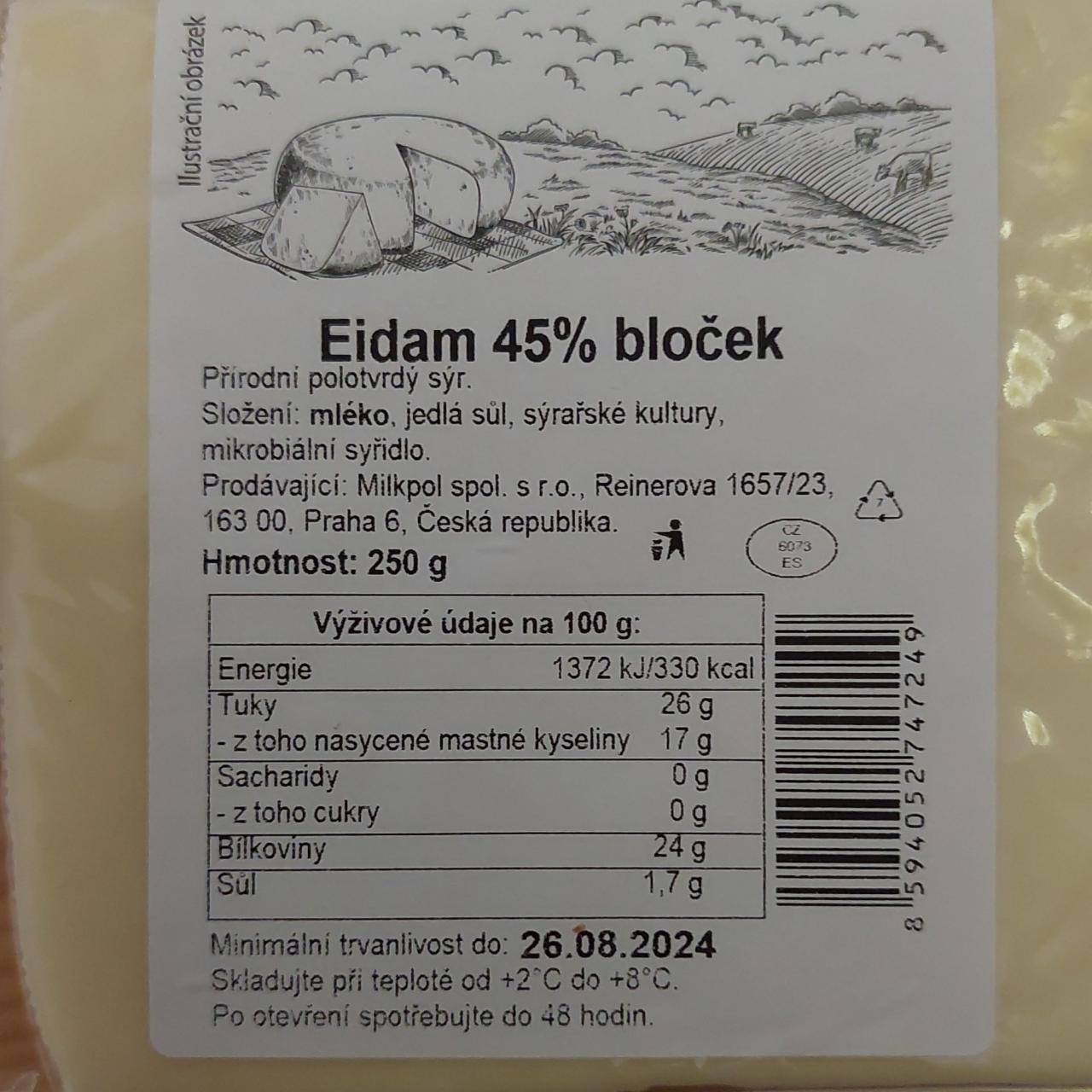 Fotografie - Eidam 45% bloček Milkpol