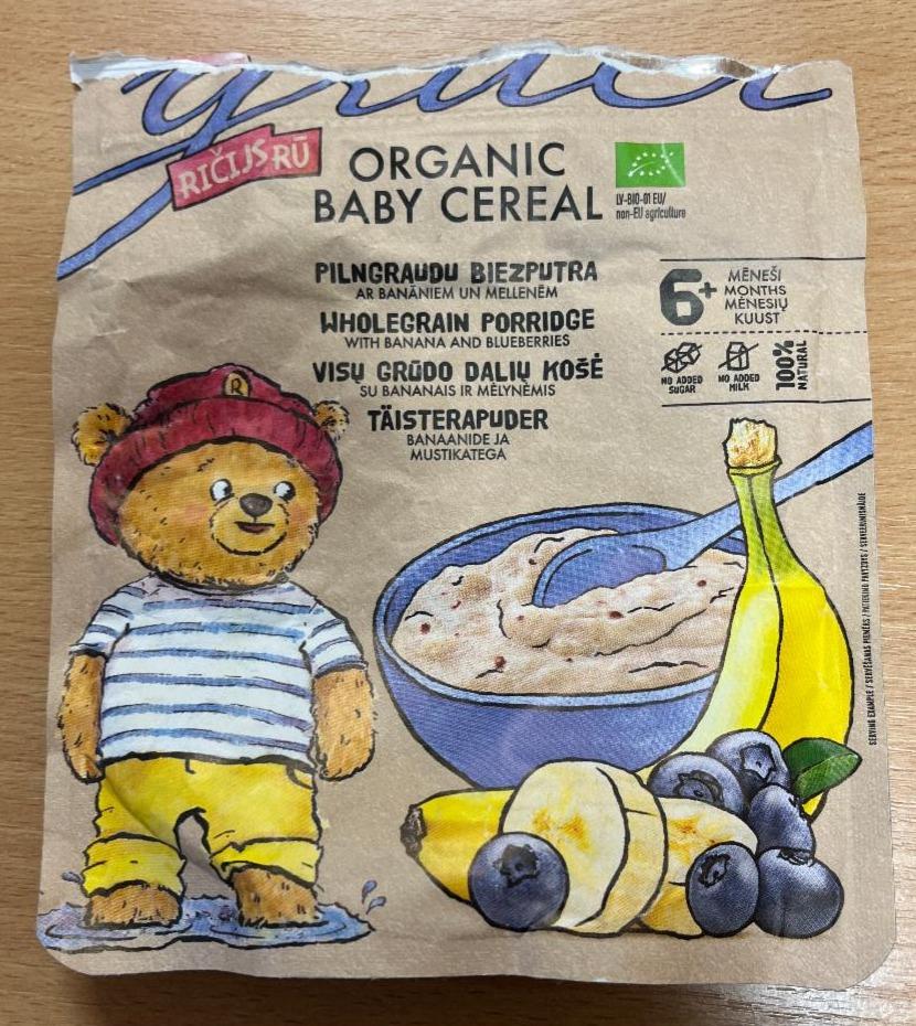 Fotografie - Organic baby cereal wholegrain porridge with banana and blueberries Graci