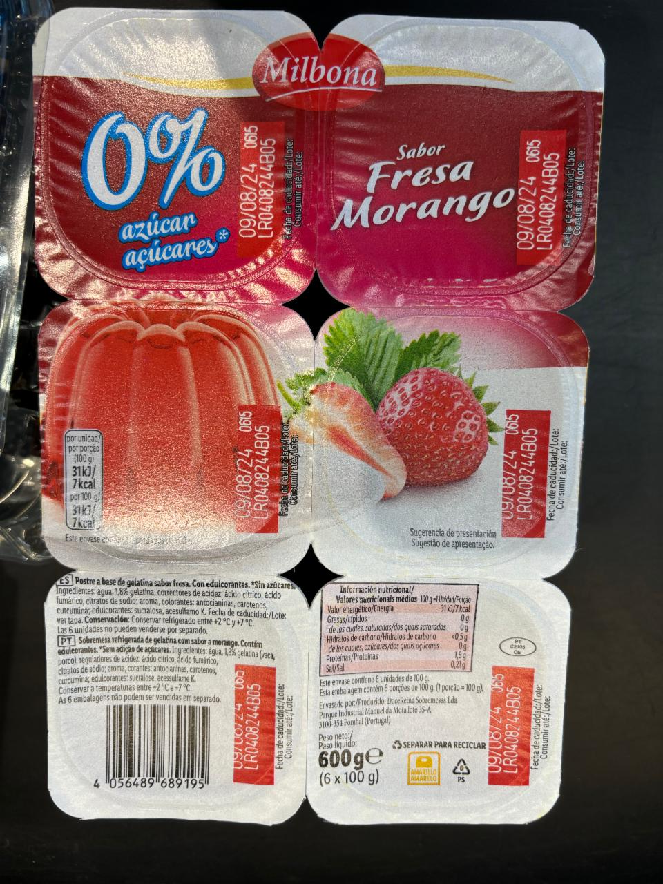 Fotografie - Sabor fresa morango 0% azúcar Milbona