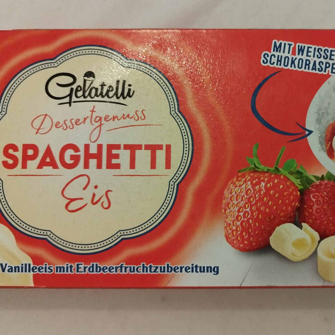 Fotografie - Spaghetti eis vanilleeis mit erdbeerfruchtzubereitung Gelatelli