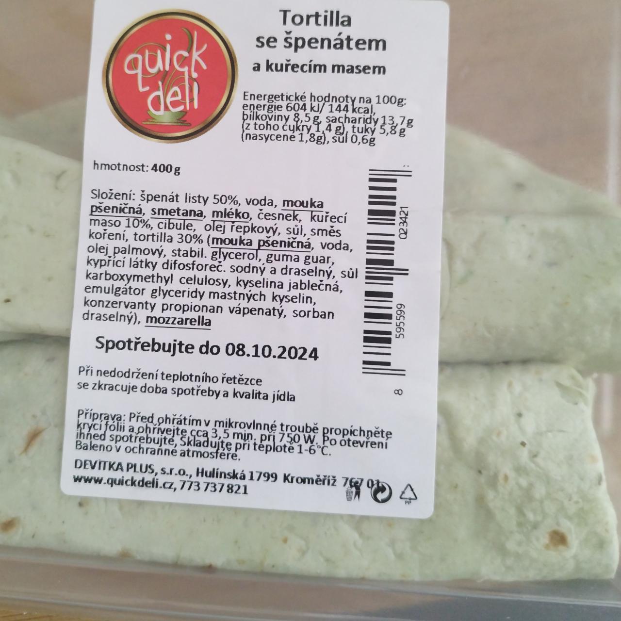 Fotografie - Tortilla se špenátem a kuřecím masem Quick deli