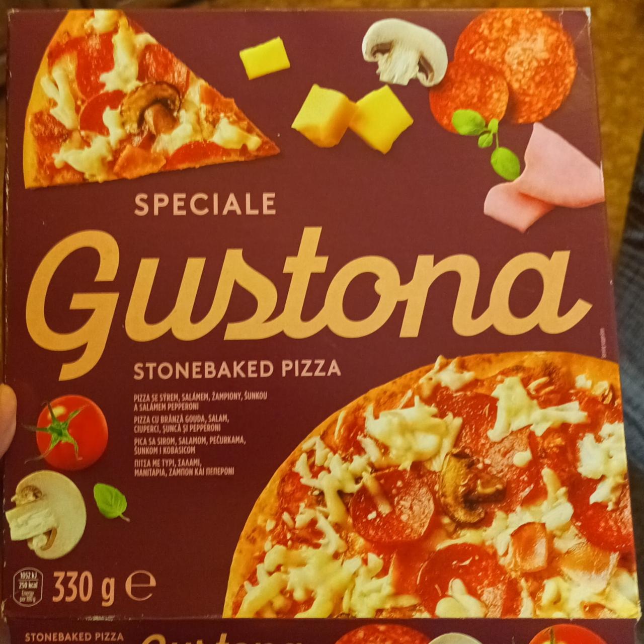 Fotografie - Pizza se sýrem, salámem, žampiony, šunkou a salámem pepperoni Gustona