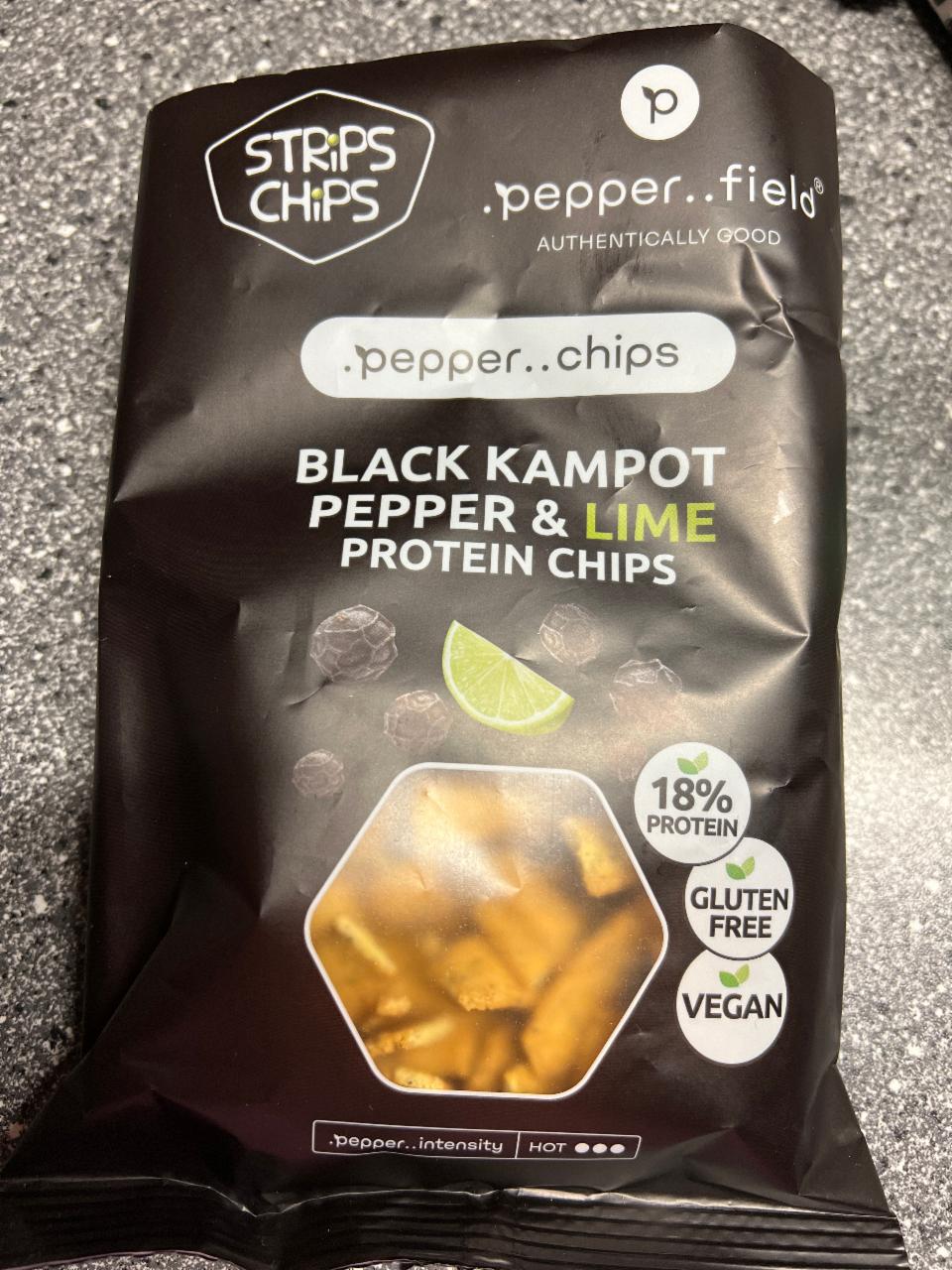 Fotografie - Black kampot pepper & lime protein chips Strips chips