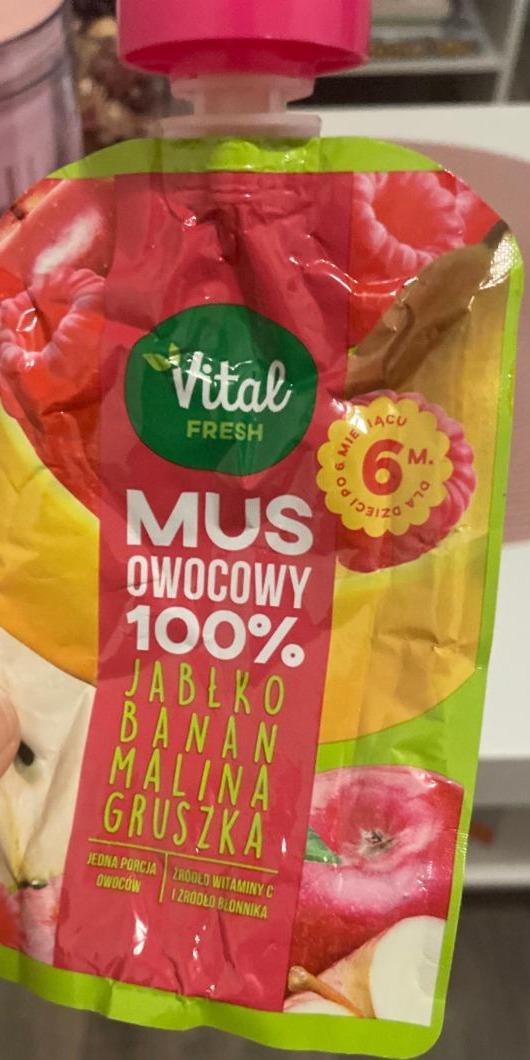 Fotografie - Mus owocowy 100% jabłko banan malina gruszka Vital Fresh