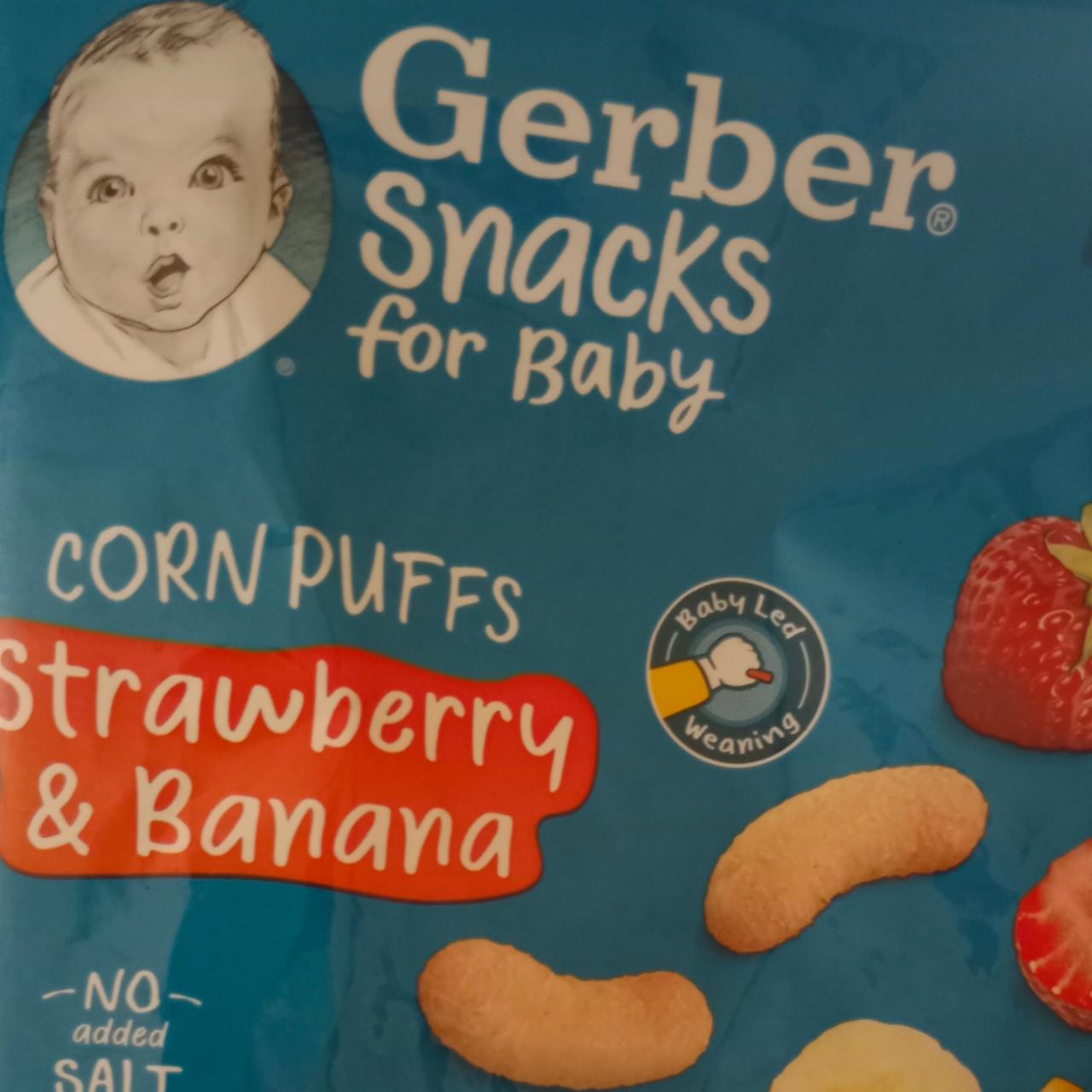 Fotografie - Gerber snacks corn puffs strawberry and babana BabyLed Weaning